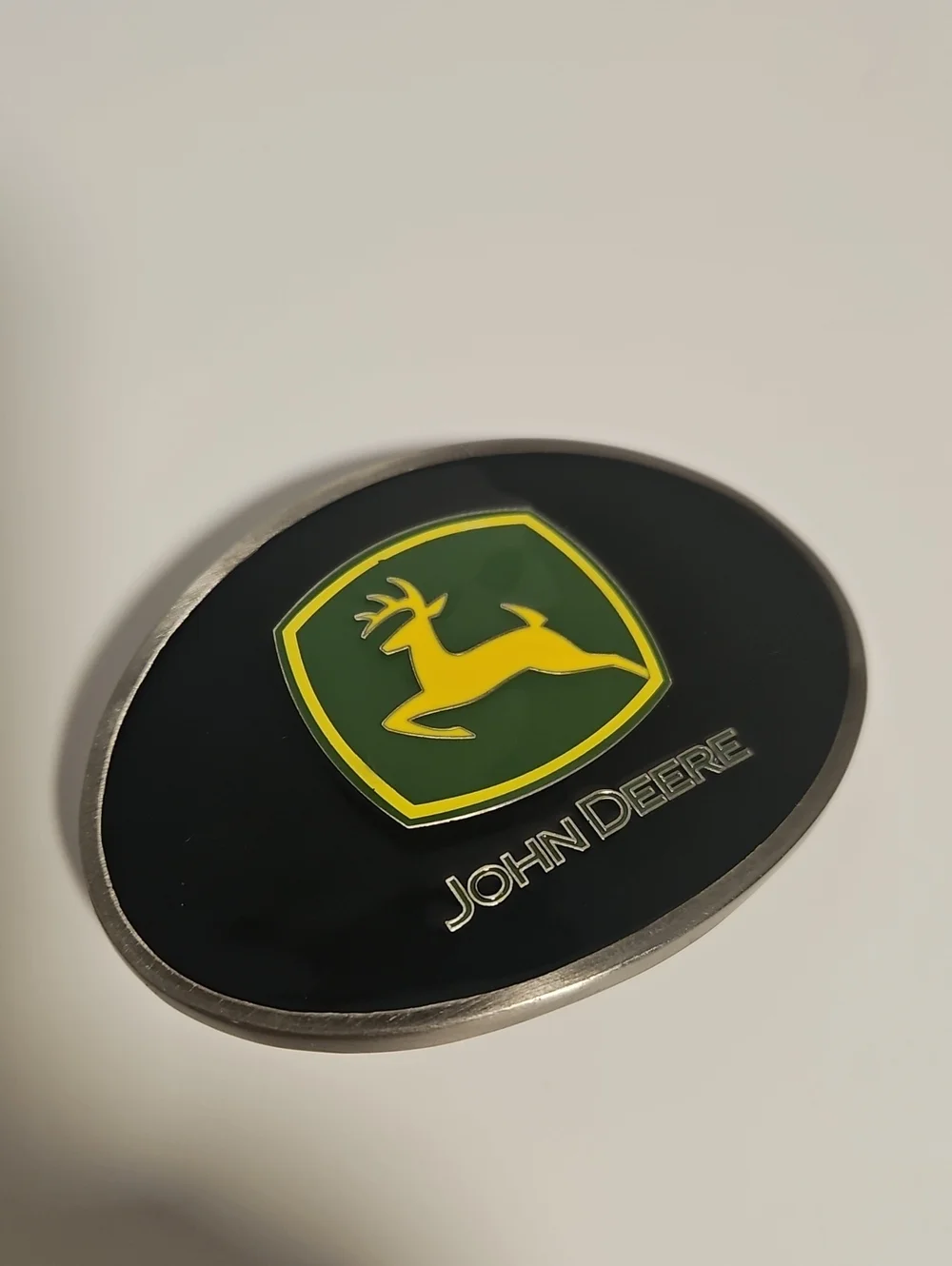 John Deere Black, Green & Yellow Enamel And Pewter Oval Belt Buckle